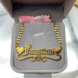 Personalized Love Heart Name Plate Necklace with Cuban Chain