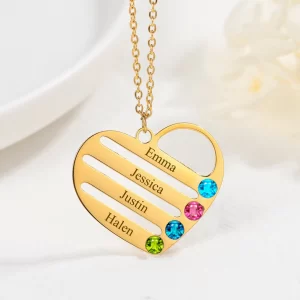 Personalized Birthstone Necklaces Engrave Heart Pendant Gift For Women