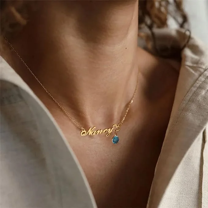 Personalized Engraved Heart Birthstone Necklace For Kids & Women - Image 3
