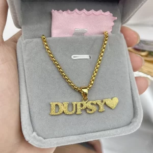 Personalized  Frosted Name Pendant Bead Chain Necklace Stainless Steel Jewelry