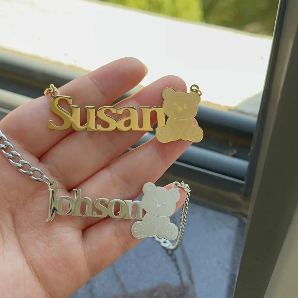 DUOYING Custom Nameplate Necklace Personalized Bear Pendant Letter Cuban Chain Big Necklace Stainless Steel Jewelry Gift - Image 2