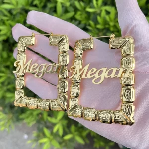 Custom Bamboo Earrings Stainless Steel square Shape Earrings Custom Name Earrings Hip hop Heart Earring for Women Gift