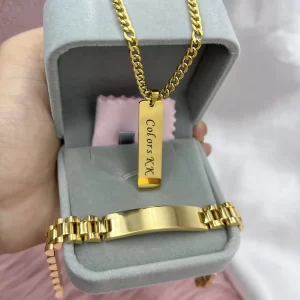 Personalized Engraved Name Unisex Jewelry Sets Removable Pendant Necklace