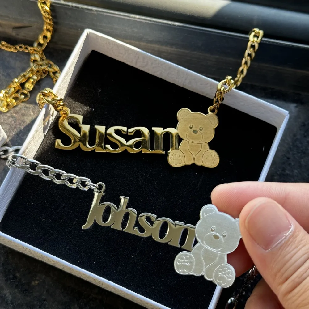 DUOYING Custom Nameplate Necklace Personalized Bear Pendant Letter Cuban Chain Big Necklace Stainless Steel Jewelry Gift - Image 3