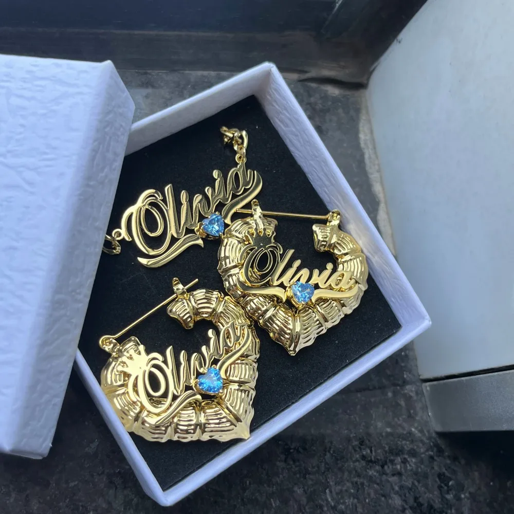 DUOYING Custom Birthstone Jewelry Set Persoanlized Nameplate Pendant Necklace 30mm Hoop Earrings Gold For Women Jewelry Gift - Image 4