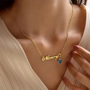 Personalized Engraved Heart Birthstone Necklace For Kids & Women