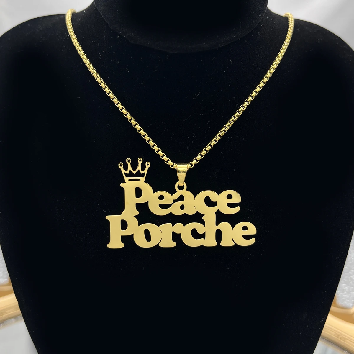 Customized Big Double Name Pendant Necklace with Crown - Image 3