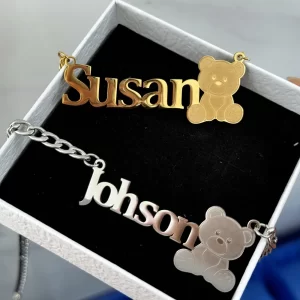 DUOYING Custom Nameplate Necklace Personalized Bear Pendant Letter Cuban Chain Big Necklace Stainless Steel Jewelry Gift