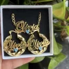 DUOYING Custom Birthstone Jewelry Set Persoanlized Nameplate Pendant Necklace 30mm Hoop Earrings Gold For Women Jewelry Gift
