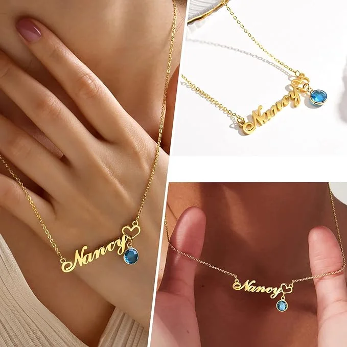 Personalized Engraved Heart Birthstone Necklace For Kids & Women - Image 2