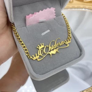 Personalized  Engrave Name Necklace  with Crown & Ribbon